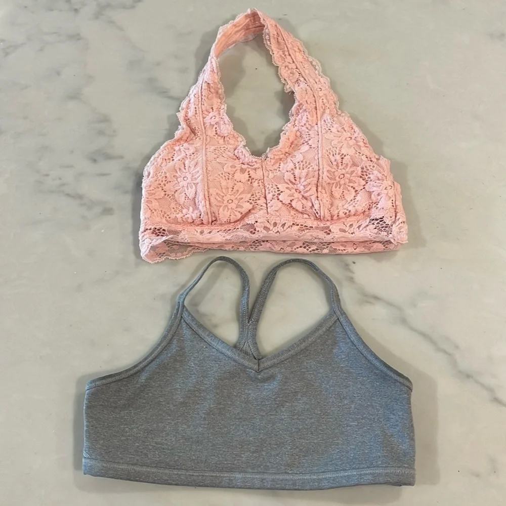 Athleta Girl Sports Bra Pink Lace Halter Bra Girls 8-10